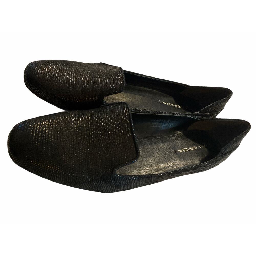 VIA SPIGA EUC‎ Black All Leather Loafer Flat Women's US 9.5 Embossed